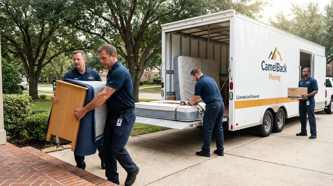 Crew loading residential truck for cross-state move from Cedarville, AR